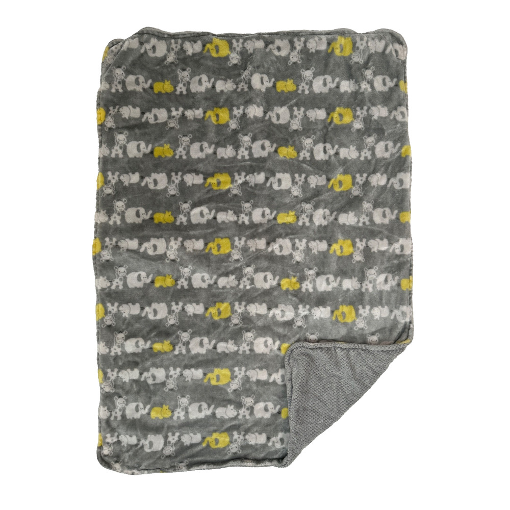 Okie Dokie Elephant Hippo Giraffe Gray Yellow Baby Blanket Texture Safari Animal